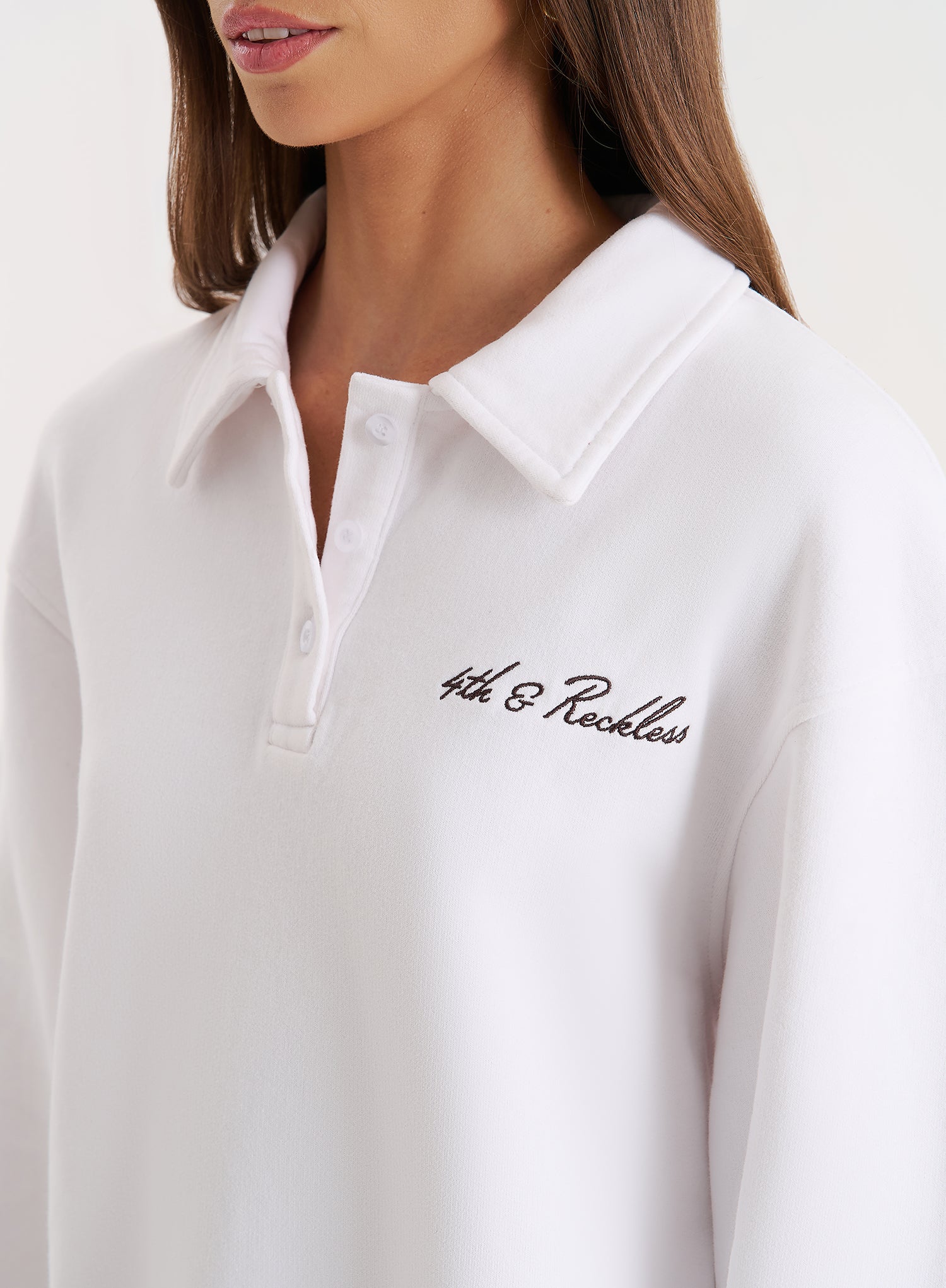 White Branded Polo Sweatshirt